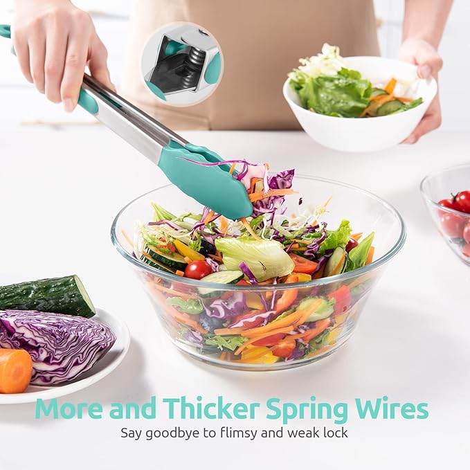 Kitchen Tongs with Silicone Tips, 12 Inch, Aqua, Heat Resistant