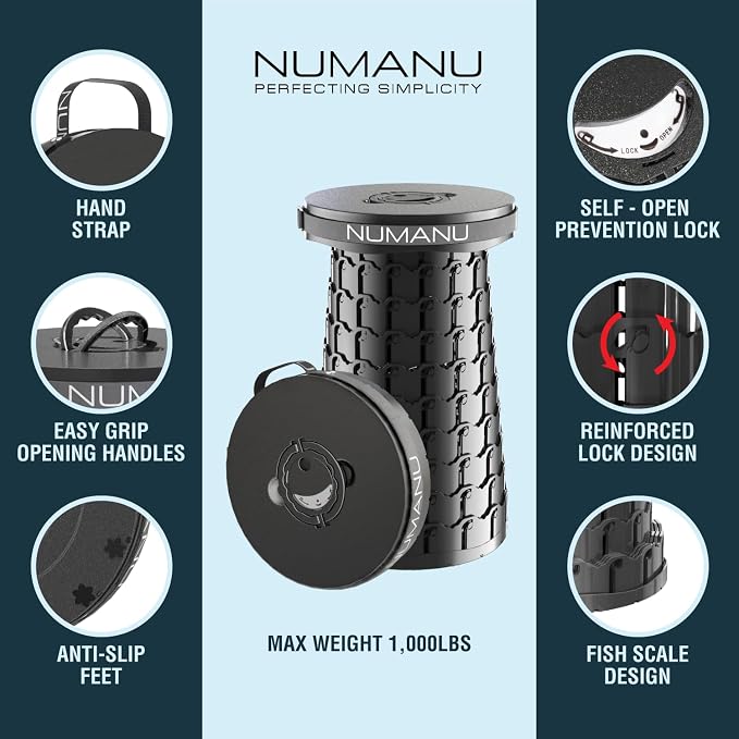 NUMANU 2025 Upgraded XXL Collapsible Stool 19.7", 1000lbs Max Weight, Wider & - Image 9