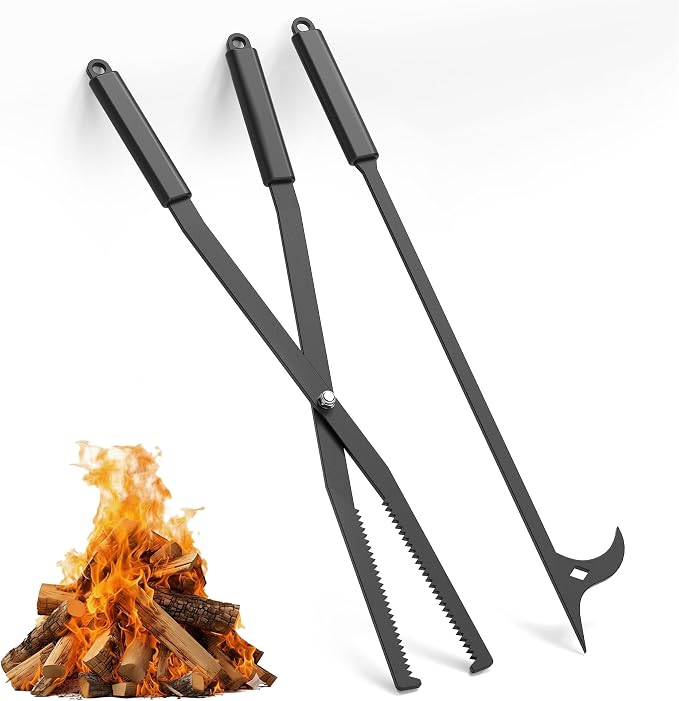 Tredre Fire Tongs and Fire Poker Set, Manganese Steel Fire Pit Tools by Tredre