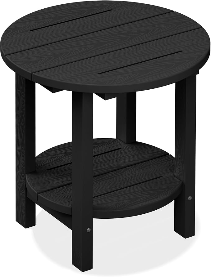 SERWALL Round Outdoor Side Table, HDPE Small Adirondack End Table, 2-Tier Patio by SERWALL