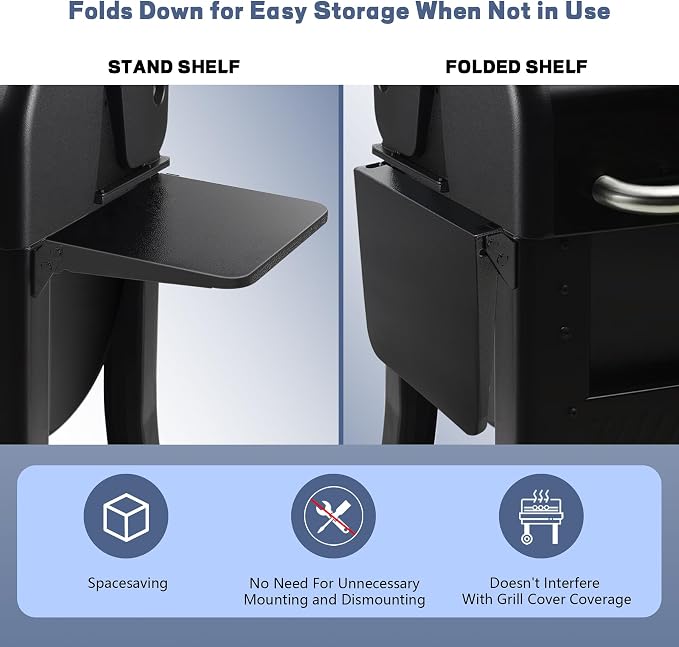 Folding Side Shelf for Weber Searwood 600 / XL 600 16” Grill Side Table Storage - Image 3