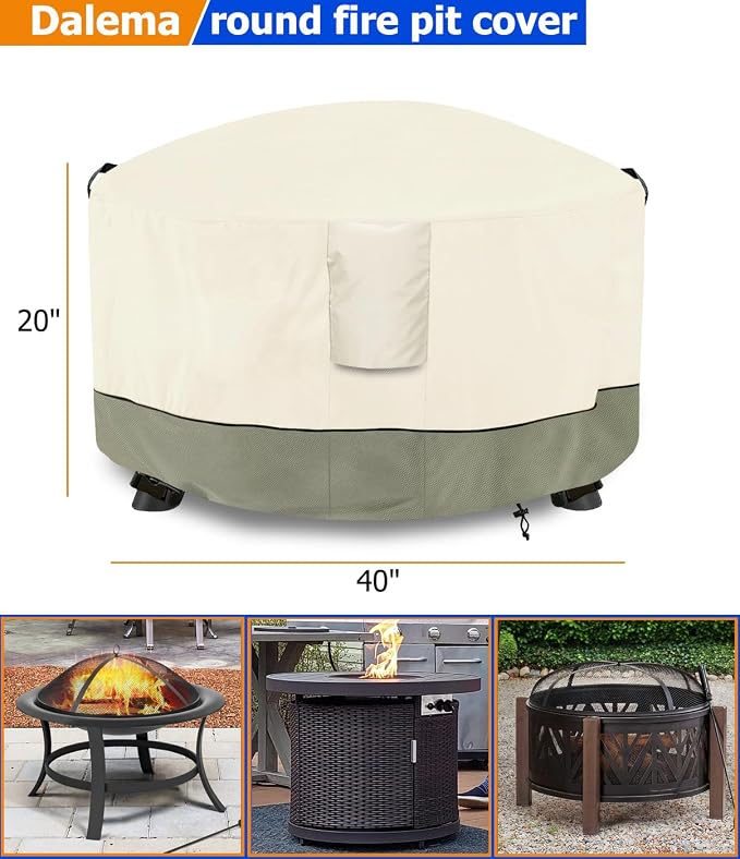 Fire Pit Cover, Outdoor Heavy Duty 600D 100% Waterproof Fire Pit Cover Round - Image 2