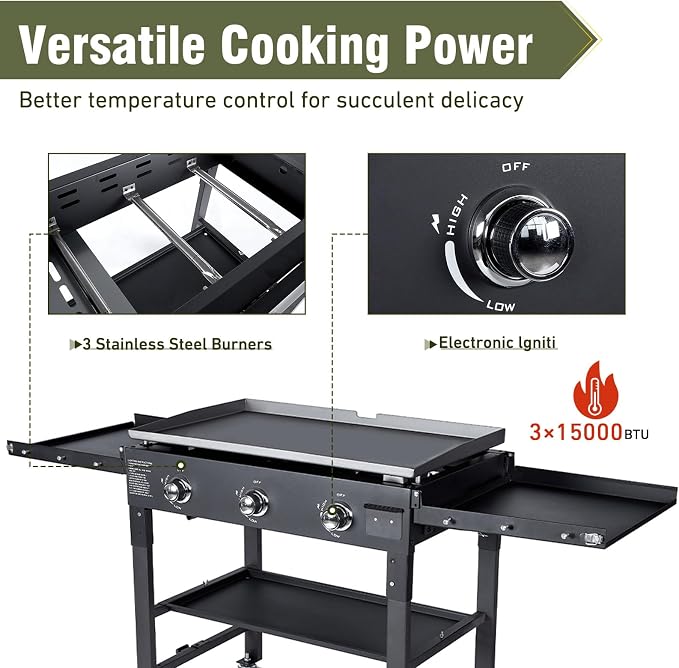 BESTFIRE 3 Burner 35" Flat Top Grill, 000 BTU Flat Grills Outdoor Cooking - Image 5