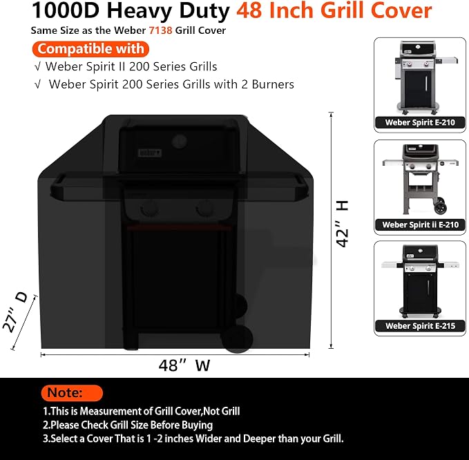 48" Grill Cover for Weber Spirit and Spirit II 200 Series Outdoor Gas Grills - Image 2