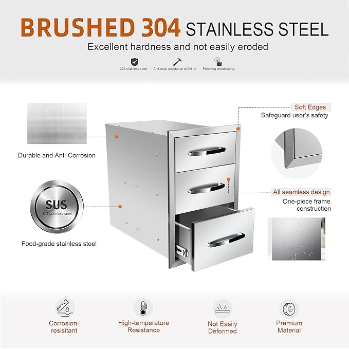 Outdoor Kitchen Drawers, Box Frame Style Flush Mount BBQ Drawer w/Stainless - Image 6