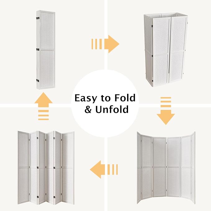 Pegboard Display, 5.6Ft Wooden Room Divider Folding Privacy Screens Portable - Image 6