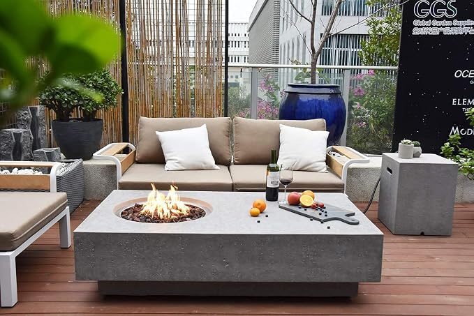 Elementi | Metropolis Gas Fire Pit Cast Concrete 56" Rectangular Fire Table - Image 3