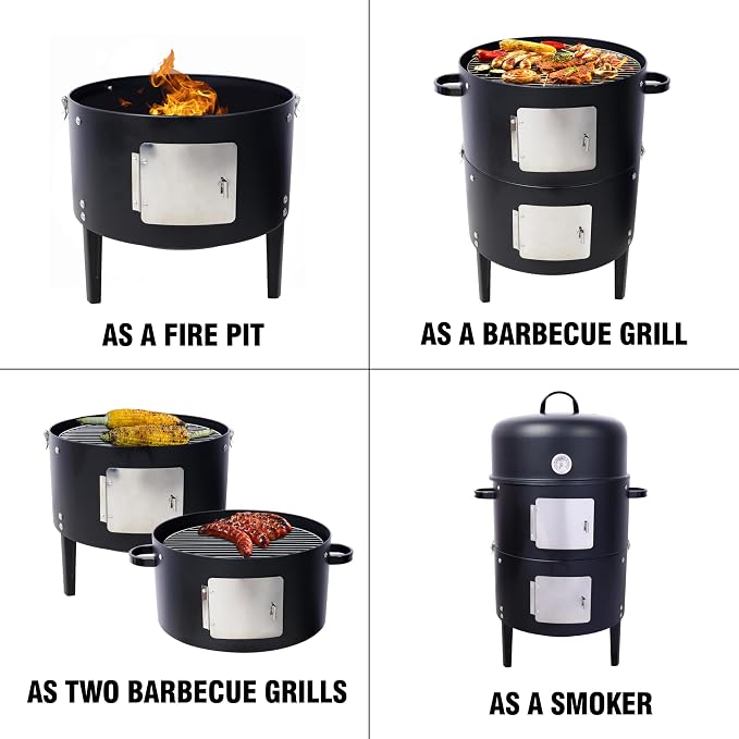 17 Inch Charcoal Smoker Grill, Heavy Duty Vertical BBQ Smoker - Image 6