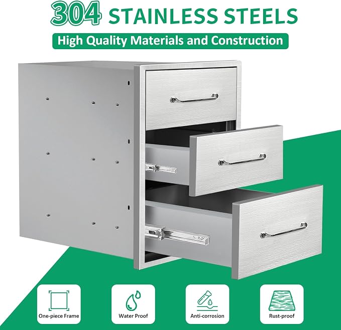 Outdoor Kitchen Drawers 16" W x 21" H x 23" D Stainless Steel Triple Drawers - Image 3