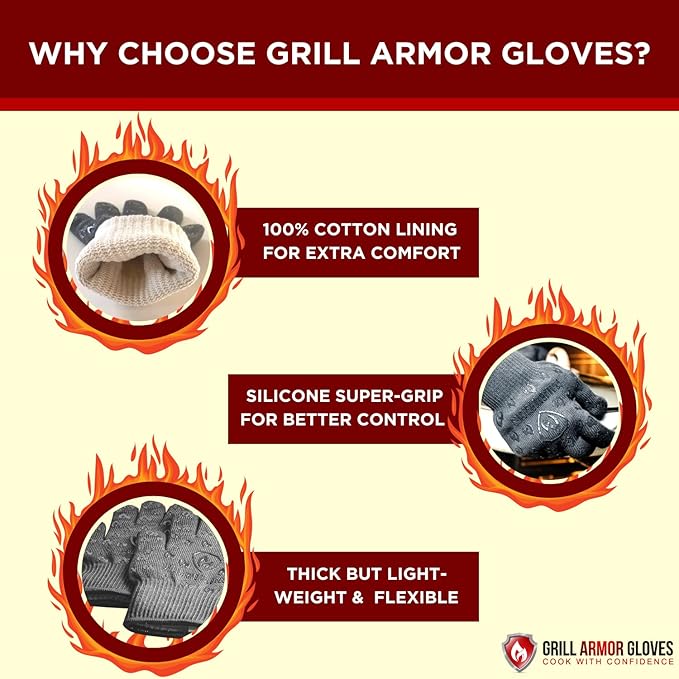 Grill Armor Oven Gloves – 932°F Heat, Fire & Cut Resistant Mitts - Image 6