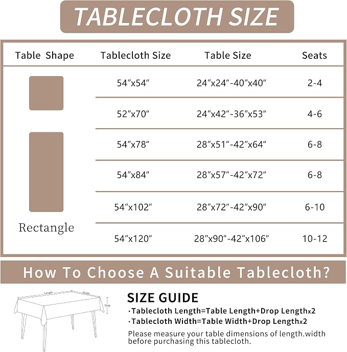Square Table Cloth, 100% Waterproof Tablecloth Oil Proof Spill Proof Vinyl - Image 5
