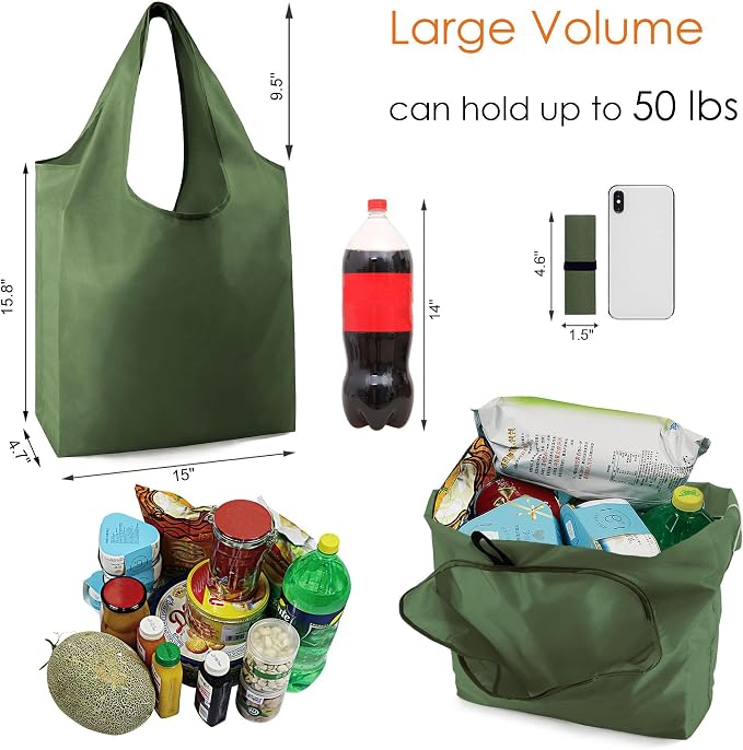 BeeGreen Dark Green Reusable Grocery Bags Bulk 10 Packs, Kitchen Reusable - Image 2