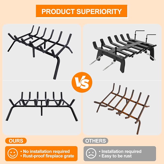 Fireplace Grate, Fireplace Log Holder, 21 inch-high Heavy Duty Solid Cast Iron - Image 8