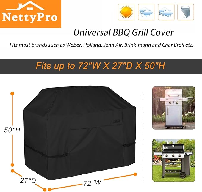 NettyPro Grill Cover for Outdoor Grill 72 inch Waterproof Heavy Duty Gas BBQ - Image 6