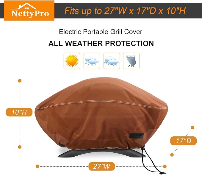 NettyPro Grill Cover for Small Q Series Grills, Waterproof Heavy Duty Portable - Image 6