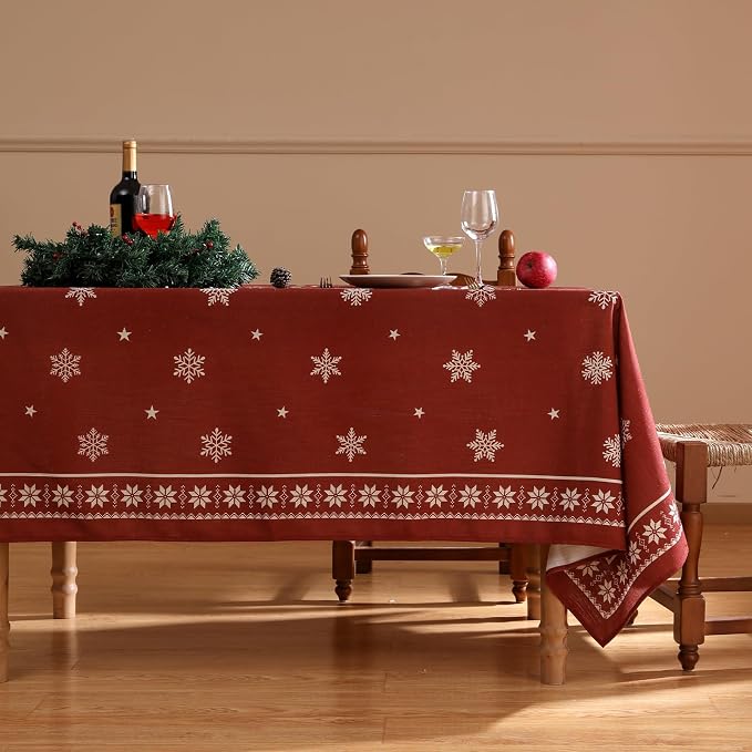ISAENNE Designer Christmas Red Square Tablecloth, Linen Table Cloth - Image 2