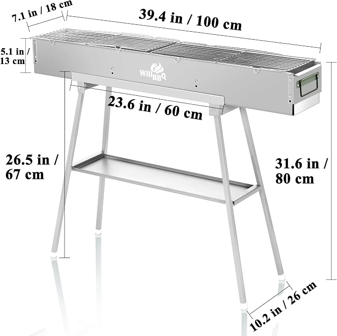 WILLBBQ Charcoal Grills Commercial Quality Portable Hibachi BBQ Lamb Skewer - Image 3
