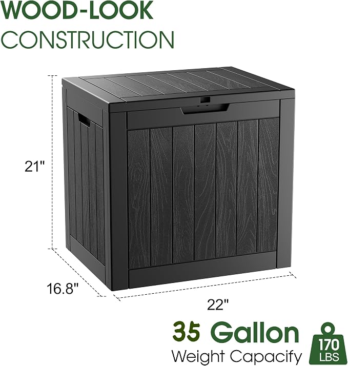 KAMABOKO Deck Box, 35 Gallon Resin Indoor and Outdoor Storage Boxes Waterproof - Image 2
