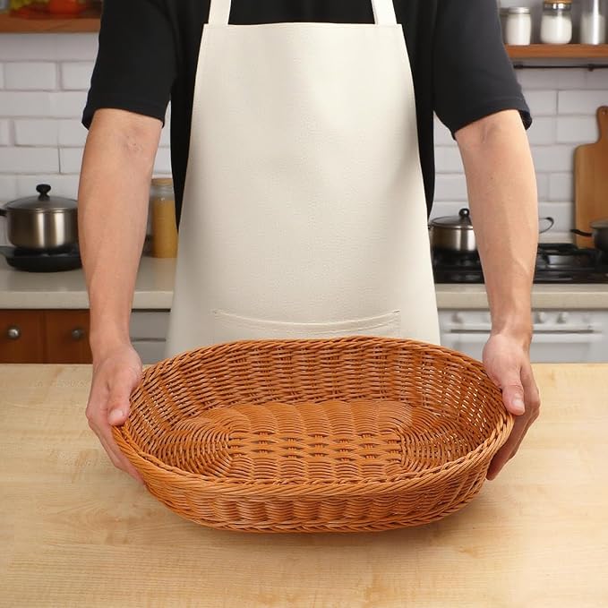 4 Pack 15.7 Inch Oval Poly Wicker Baskets, Plastic Oval Wicker Baskets - Image 4