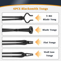 Knife Making Tongs Set, V-Bit Blade Tongs, 4-Piece, Black Steel