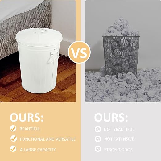 Wakauto Round Trash Can with Lid 8L Kitchen Waste Container Metal Recycling Bin - Image 3