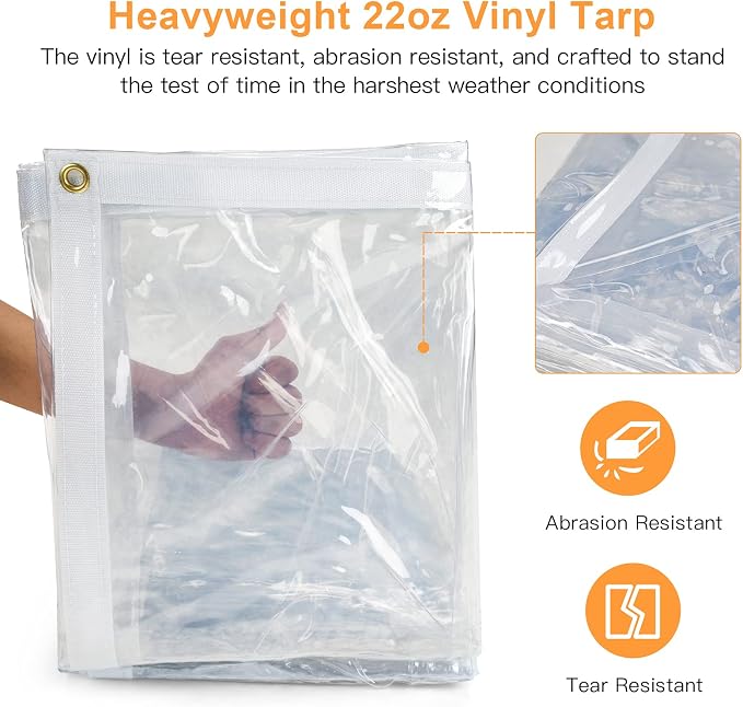 8 x 8FT Outdoor Clear Tarp Curtain Waterproof Wind-Proof 24 Mil Transparent - Image 5