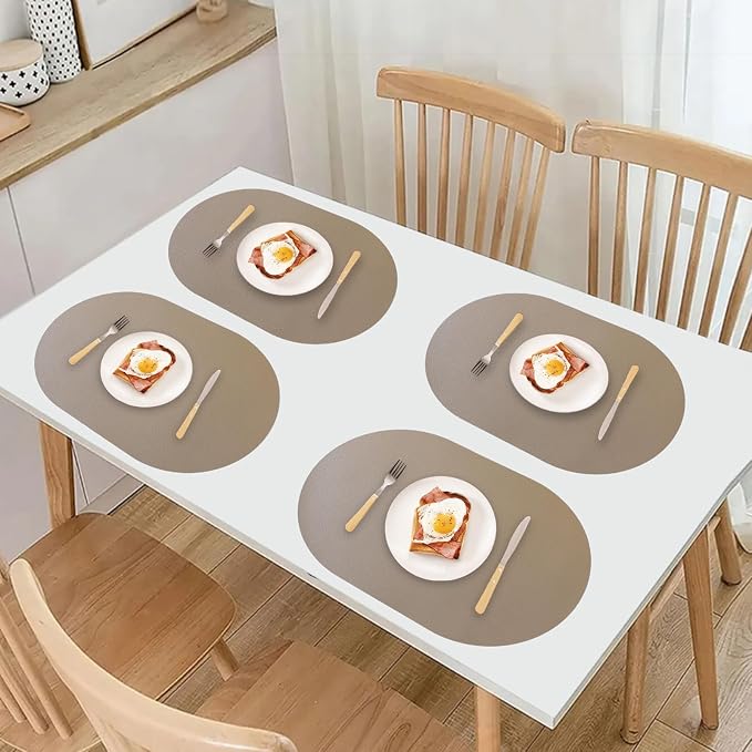 Oval Faux Leather Placemats Set of 6, Reversible PU Placemat - Image 7