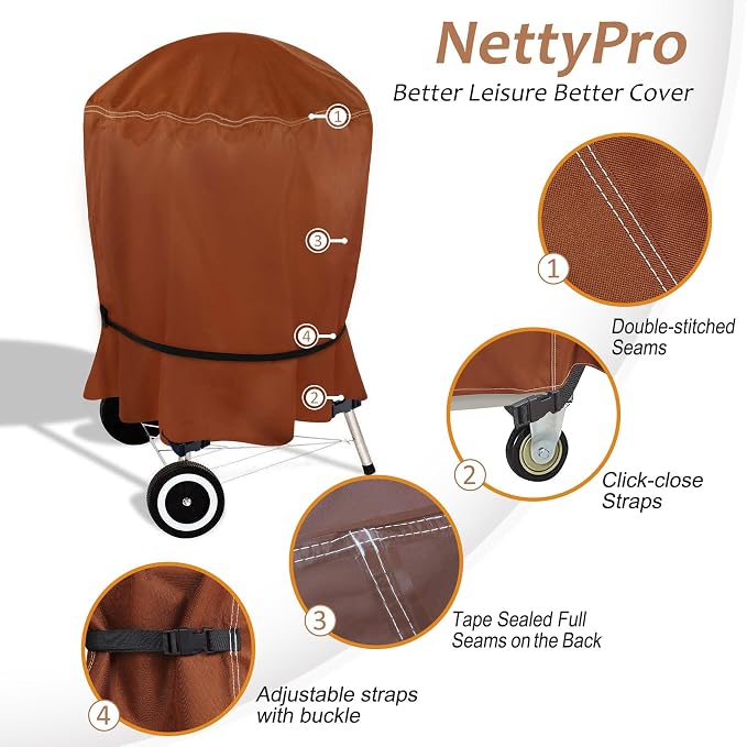 NettyPro Grill Cover for Charcoal Kettle Grill 22 inch, Heavy Duty Waterproof - Image 5
