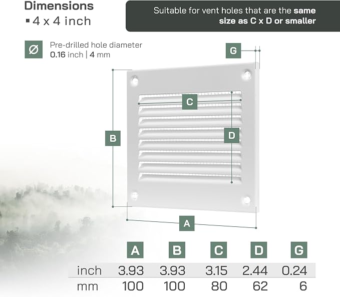 Vent Systems 4'' x 4'' Inch Pack of 2 White Air Vent Cover Metal Air Return - Image 2