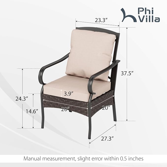 PHI VILLA Patio Chairs Set of 6, Heavy Duty Outdoor Metal Wicker Dining Chair - Image 3