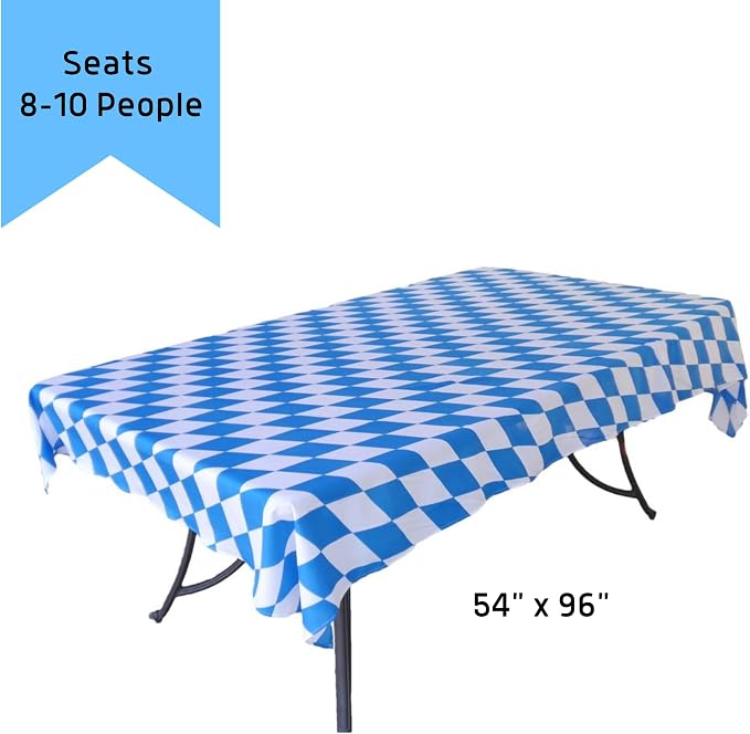 Blue & White Oktoberfest Tablecloth 54" x 96" – Bavarian Checkered Polyester - Image 2