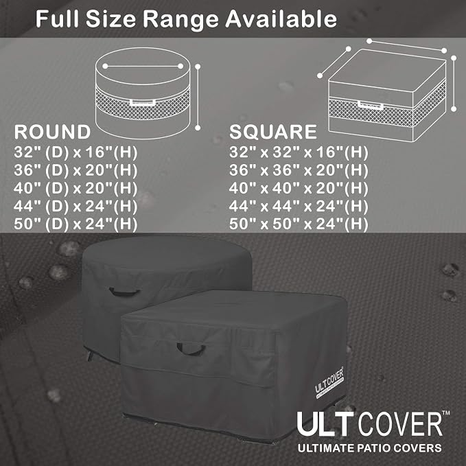 ULTCOVER Patio Fire Pit Table Cover Square 44 inch Outdoor Waterproof Fire Bowl - Image 3
