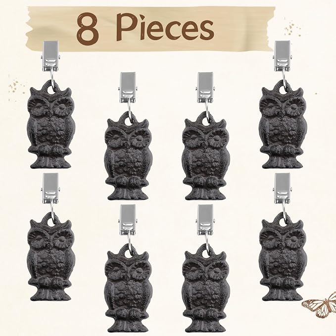 Black Cast Iron Antique Owl Tablecloth Weights Clip on Set of 8, Heavy Duty - Image 2