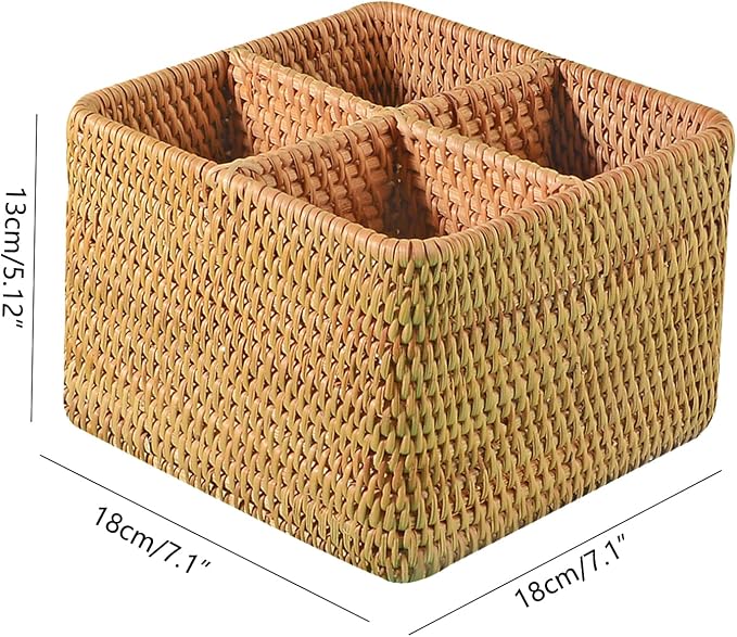 i-lan Natural Rattan 4 Compartments Cooking Utensil Silverware Organizer Holder - Image 2