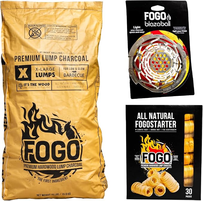 FOGO Super Premium Hardwood Lump Charcoal 35 Pound Bag, Fogostarters Natural by FOGO