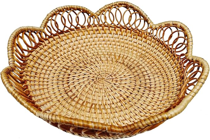 RT&BS Rattan Fruit Baskets for Serving, Handwoven Bread Basket, Christmas Food by RT%26BS