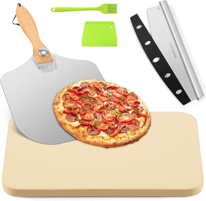 Pizza Stone 5 PCS Set, 15 x 12" Large Rectangle Pizza Stone Set by GOFOWRK