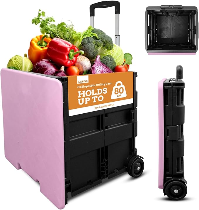 Inspired Living Collapsible Ultra-Slim Pack-N-Roll, 2 Wheel Utility Cart w/Lid by Inspired+Living