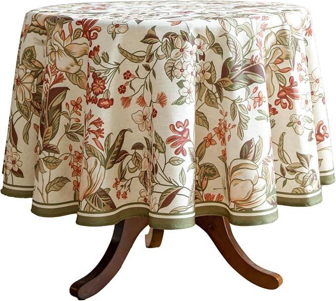 ISAENNE Designer Bohemian Linen Round Table Cloth, Colorful Floral Pattern by Isaennehomedecoration
