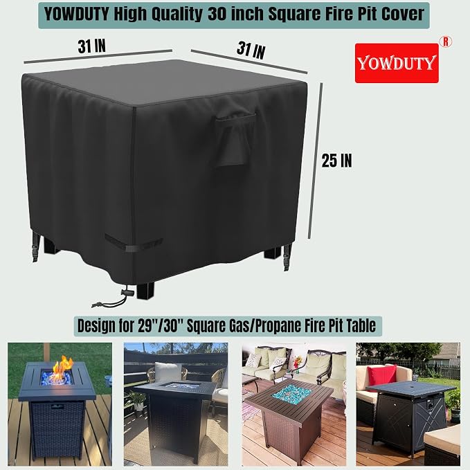 Propane Fire Pit Cover Square 30 Inch, Waterproof Heavy Duty 600D Gas Fire Pit - Image 2