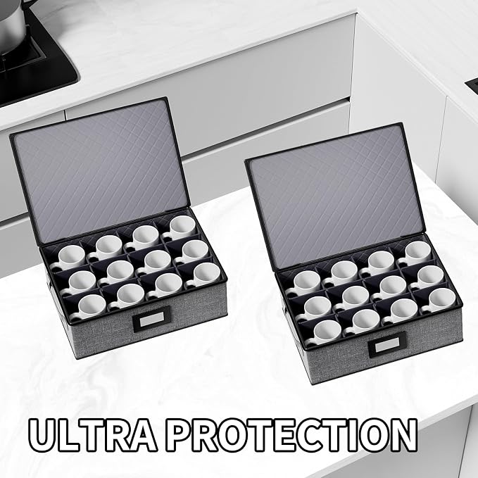 Aokeyee 2-Pack Cup and Mug Storage Box, Hard Shell China Storage Containers - Image 4
