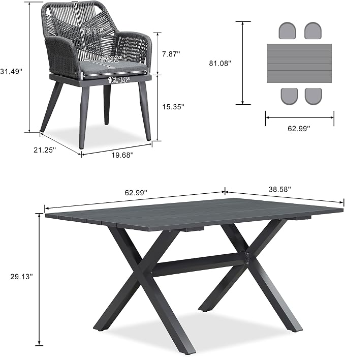 PURPLE LEAF 5 Pieces Outdoor Dining Set All-Weather PE Rattan Outdoor Patio - Image 6