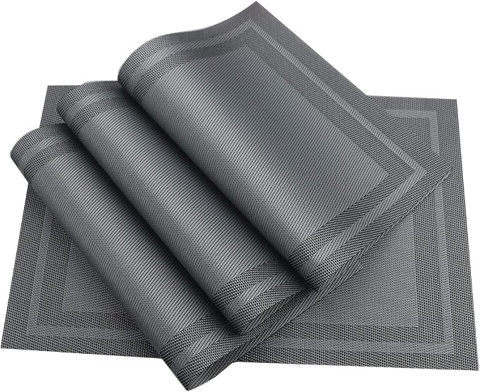 Gugrida Placemats Set of 6 Plaid Checkered Silver Grey PVC Placemat - Image 4