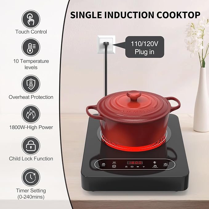 VBGK Single Burner Electric Cooktop, 110V 1800W Electric Stove Top - Image 4