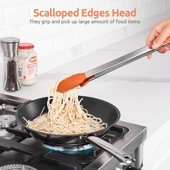 Tongs 16-Inch Silicone-Tipped Locking Grill Tongs, Orange