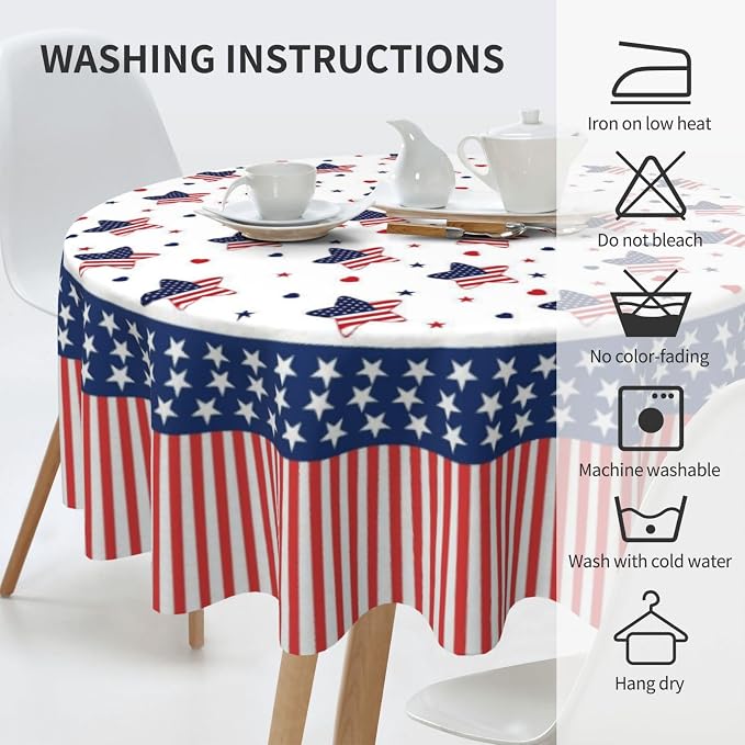 American Flag Round Tablecloth 4th of July American Flag 60 Inch Waterproof - Image 6