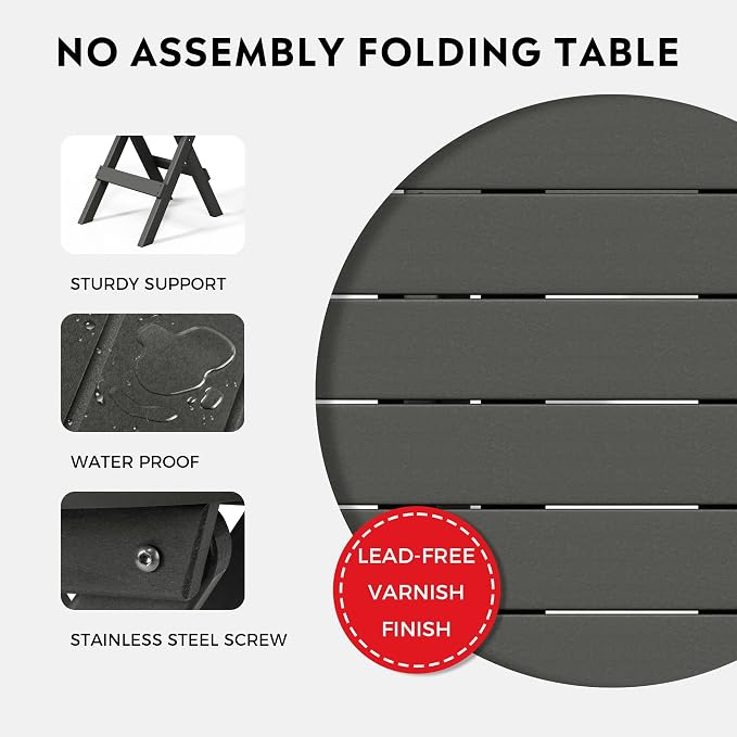 Costaelm Paradise 3-Piece Outdoor HDPE Folding Patio Bistro Table and Chairs - Image 3