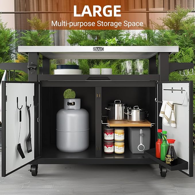 NUUK Outdoor Grill Cart with Storage Cabinet Metal Kitchen Island Prep Table - Image 2