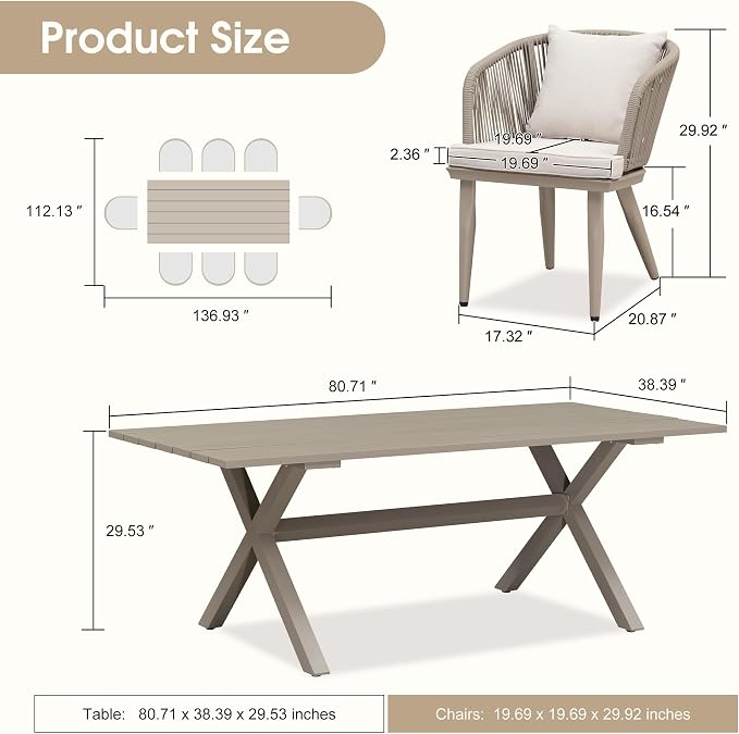PURPLE LEAF 9 Pieces Patio Dining Set Wicker Outdoor Furniture Rectangular - Image 8