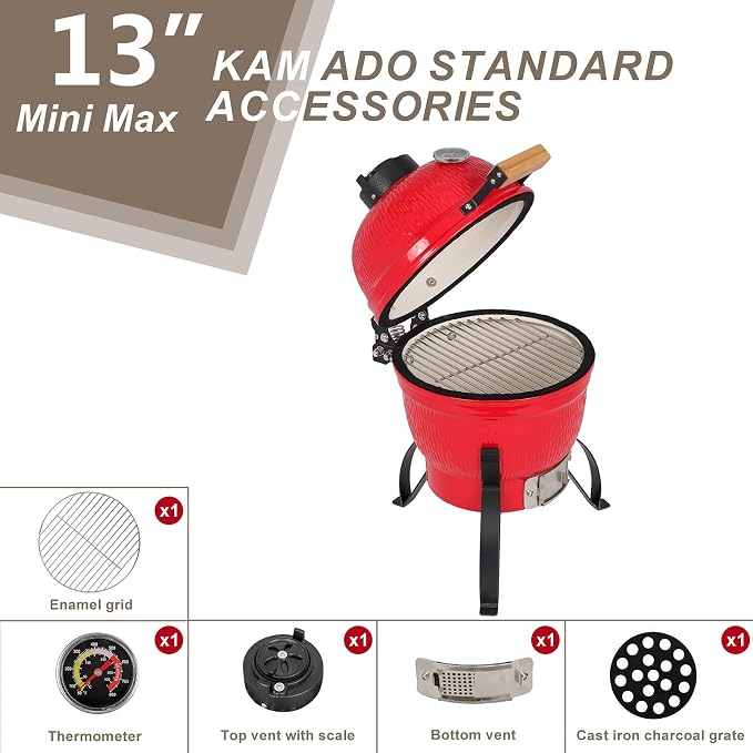 VINGLI 13" Kamado Grill Charcoal Grills Portable Barbecue Grill BBQ Kettle - Image 4